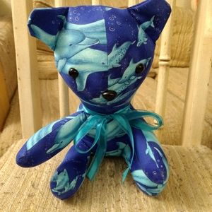 Handmade Dolphin Fabric bear 10" high, new